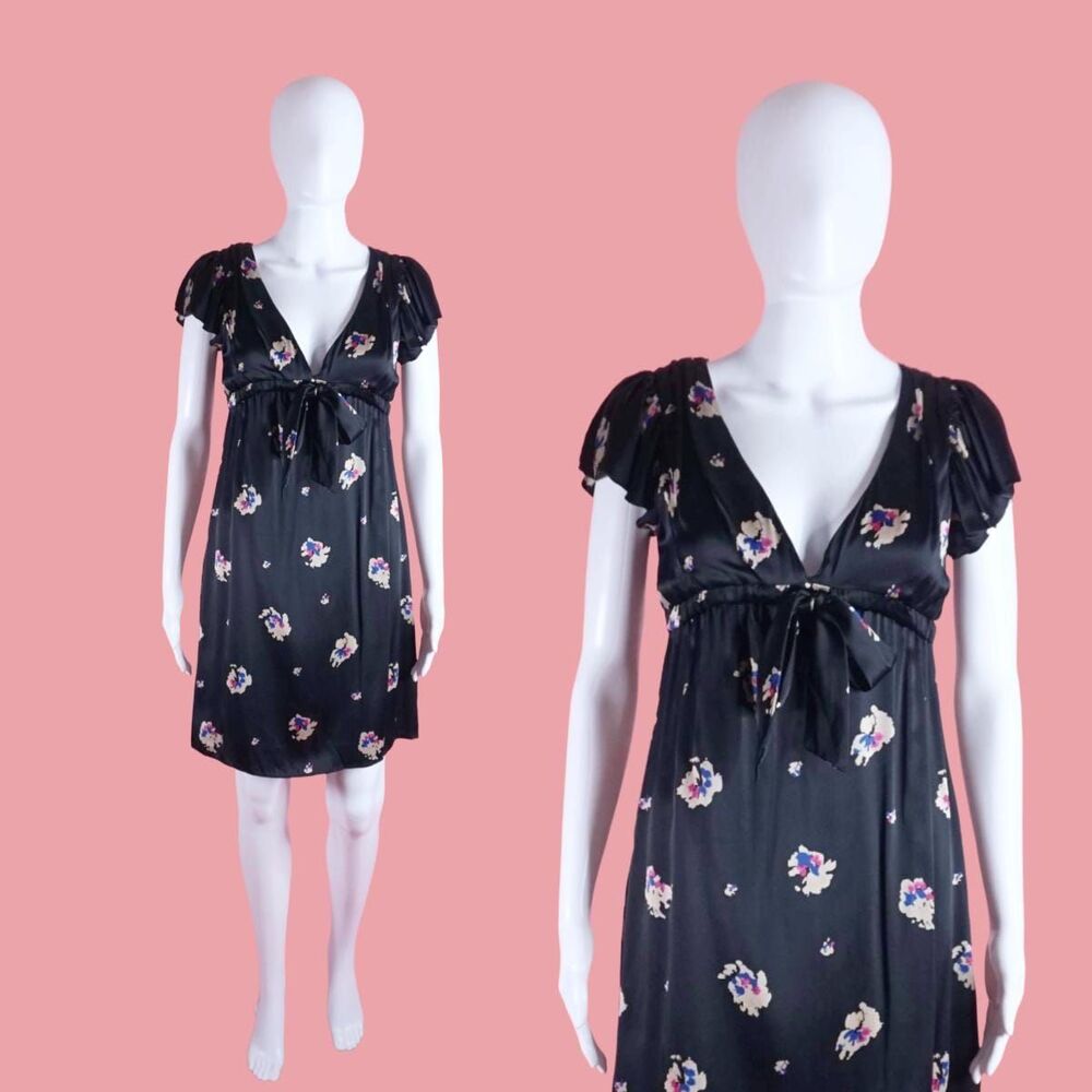 Y2K BETSEY JOHNSON Silk Empire Waist. ASO TWILIGHT Floral Print Dress. XS. As Is